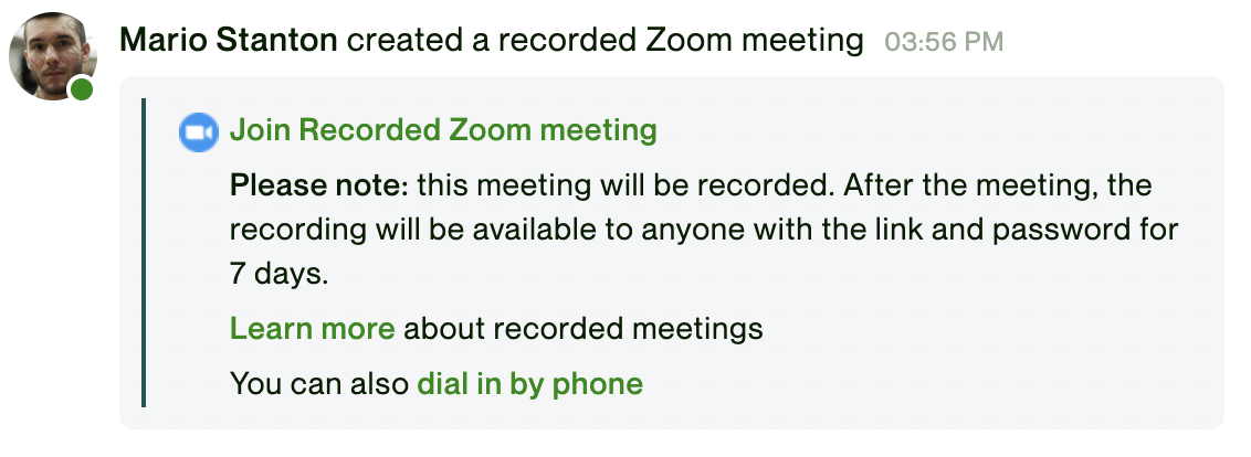 Recorded Zoom Meeting message