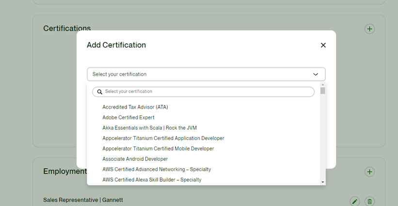 Add a manual certification to your profile