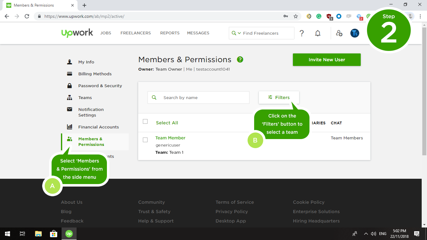 Members and permissions tab