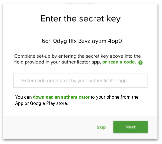 secret key for authentication