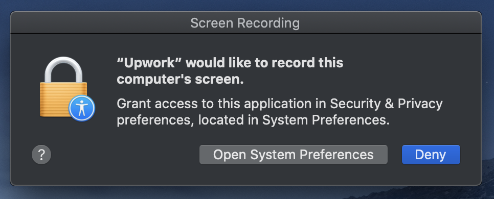 MacOS grant access to the Upwork App
