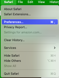 Safari Preferences menu