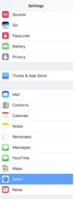 Safari iOS Settings menu 10.3.2 or earlier