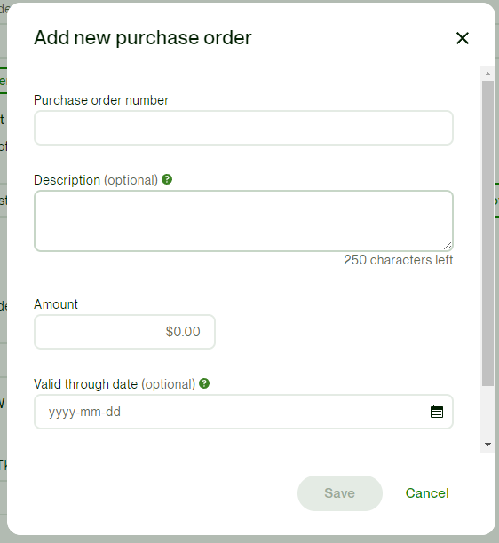 Adding new purchase order