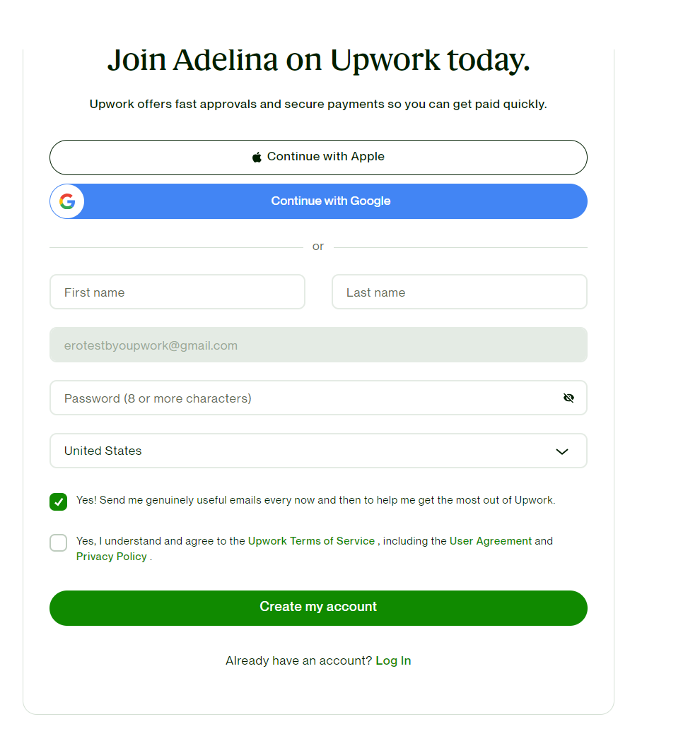 Sign up to Upwork