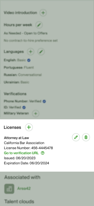 View freelancer licenses information on mobile