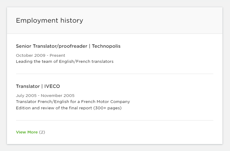 Employment history in an Upwork profile