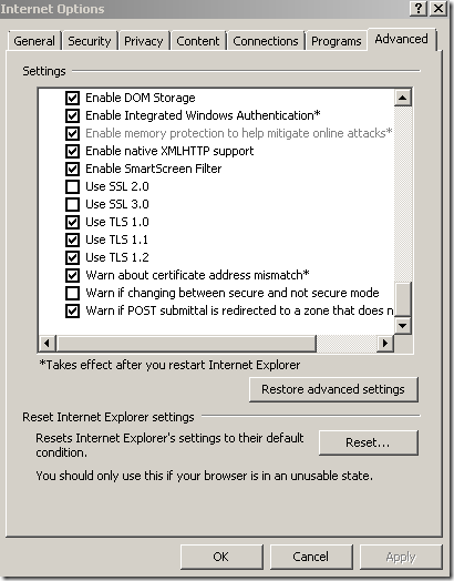 Activate TLS on desktop